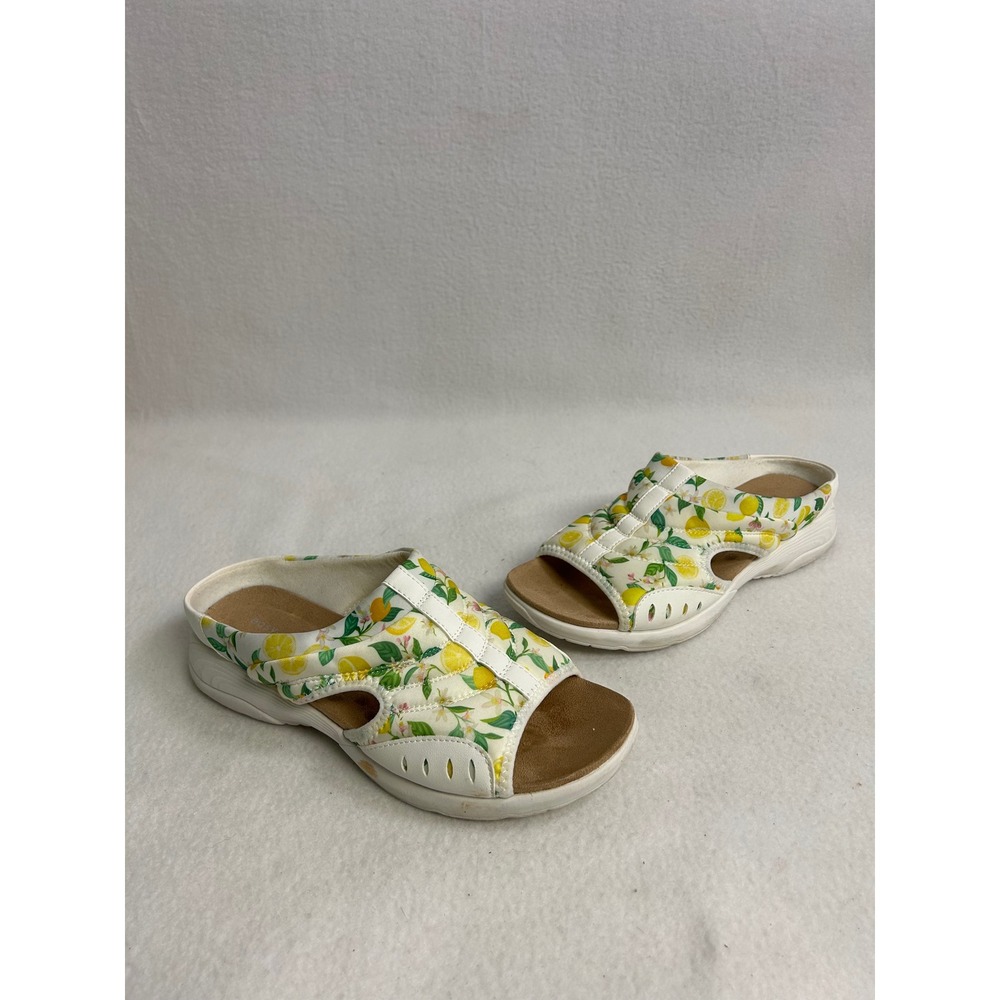 Cottagecore Easy Spirit Womens 8M White Lemon Print Traciee Slide Sandals